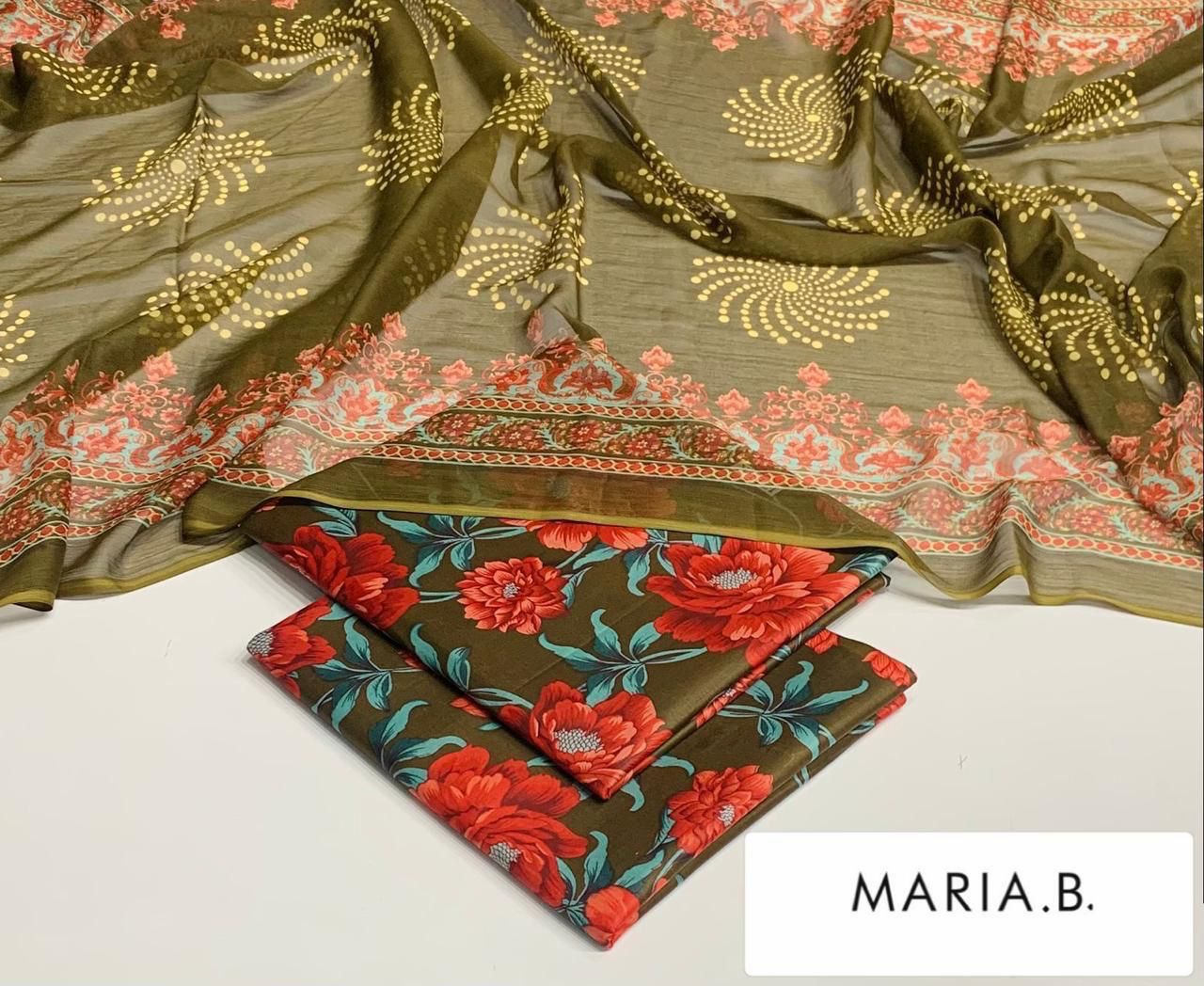 Printed Lawn 3pc Unstitched Digital Chiffon Dupatta Summer 2026 - Design 23 | Nuqta Fashion