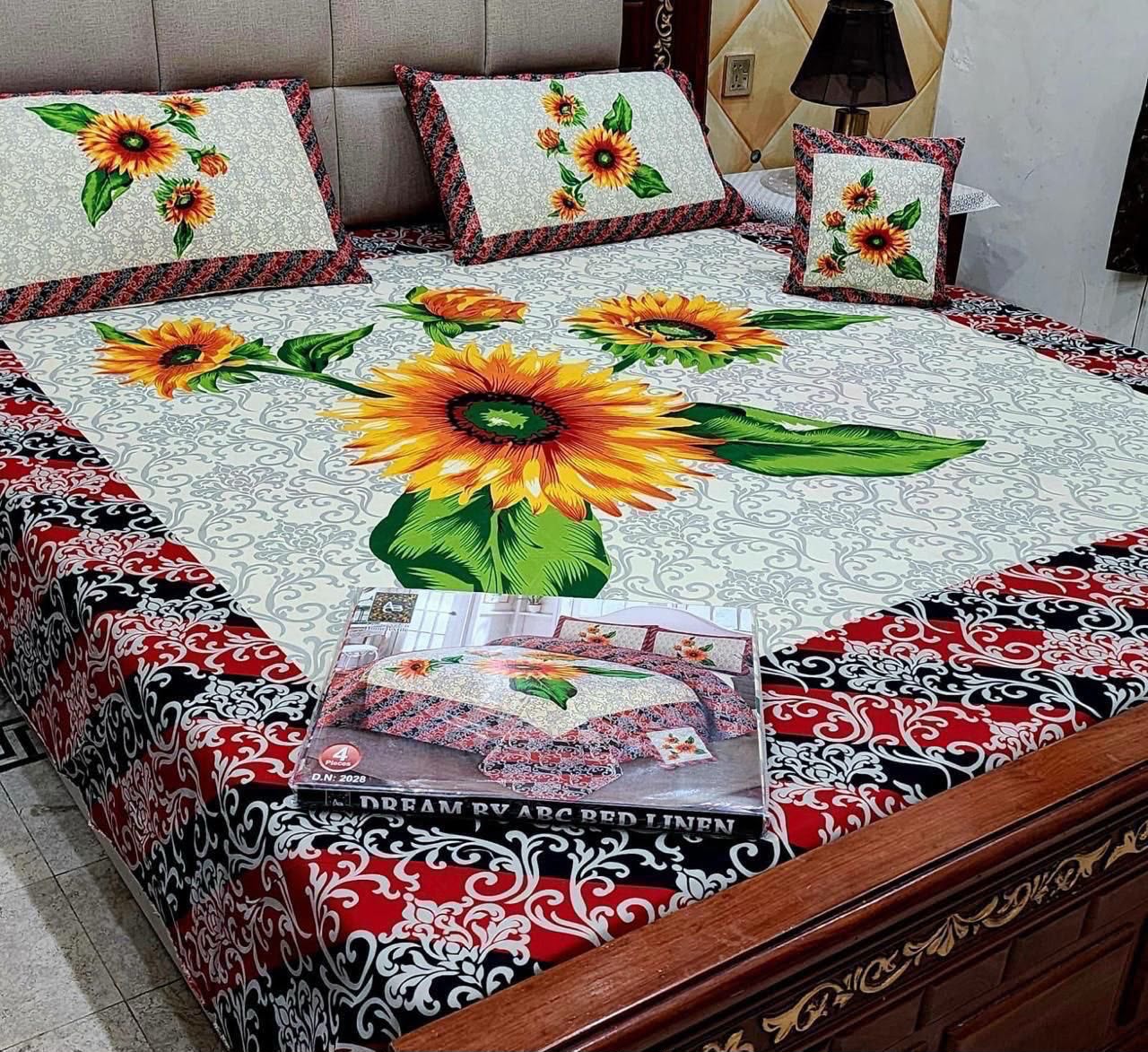 Premium Crystal Cotton Panel Print Bedsheet Set – 4 Pieces