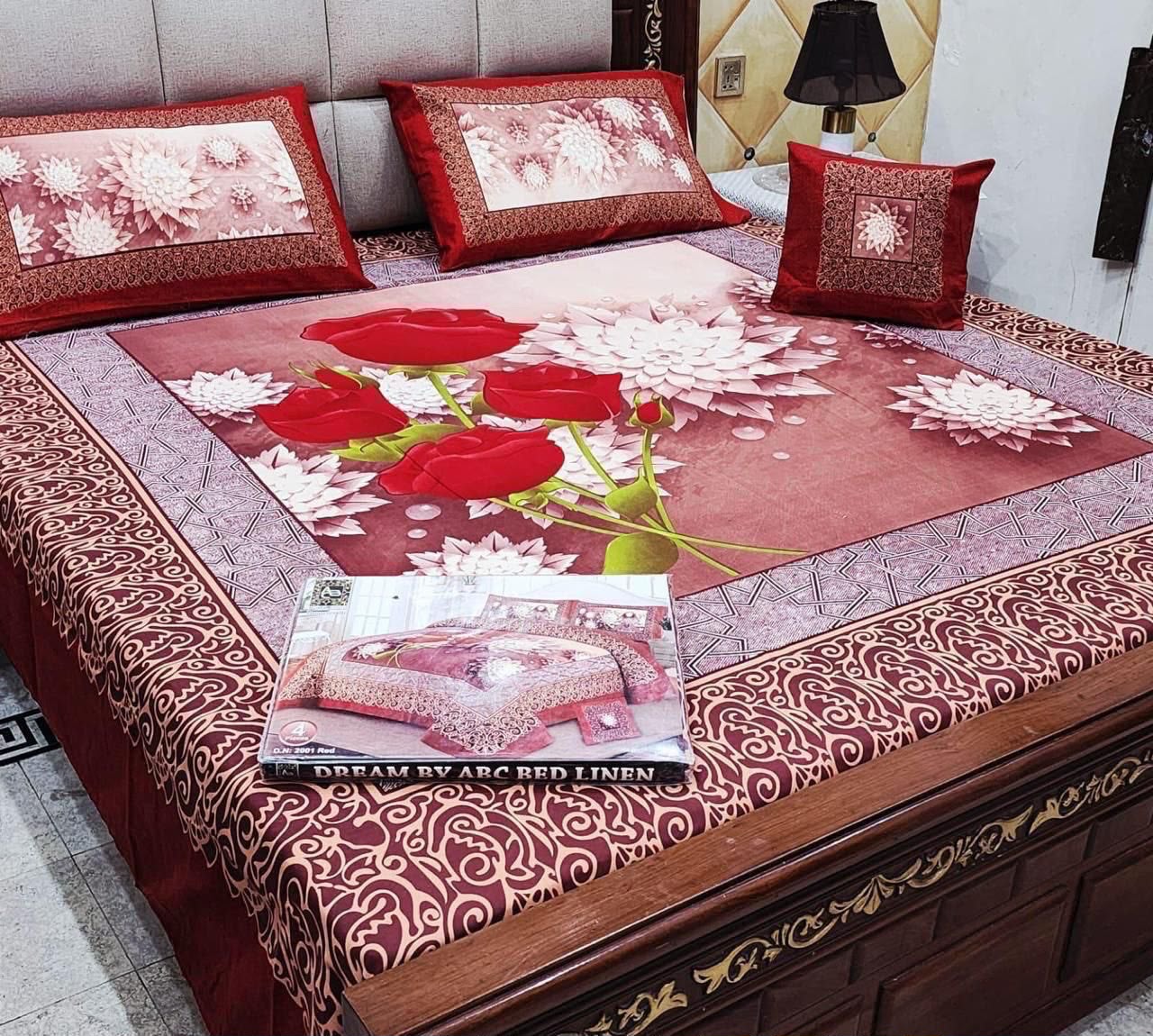 Premium Crystal Cotton Panel Print Bedsheet Set – 4 Pieces