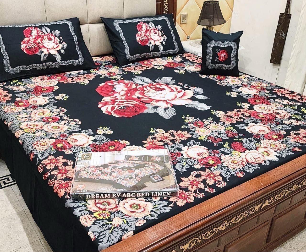 Premium Crystal Cotton Panel Print Bedsheet Set – 4 Pieces