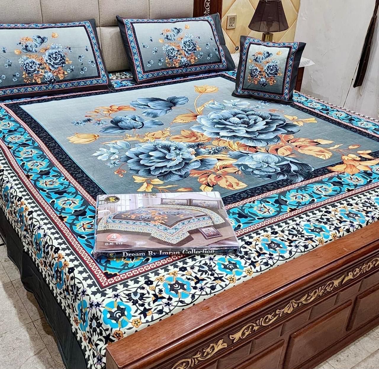 Premium Crystal Cotton Panel Print Bedsheet Set – 4 Pieces