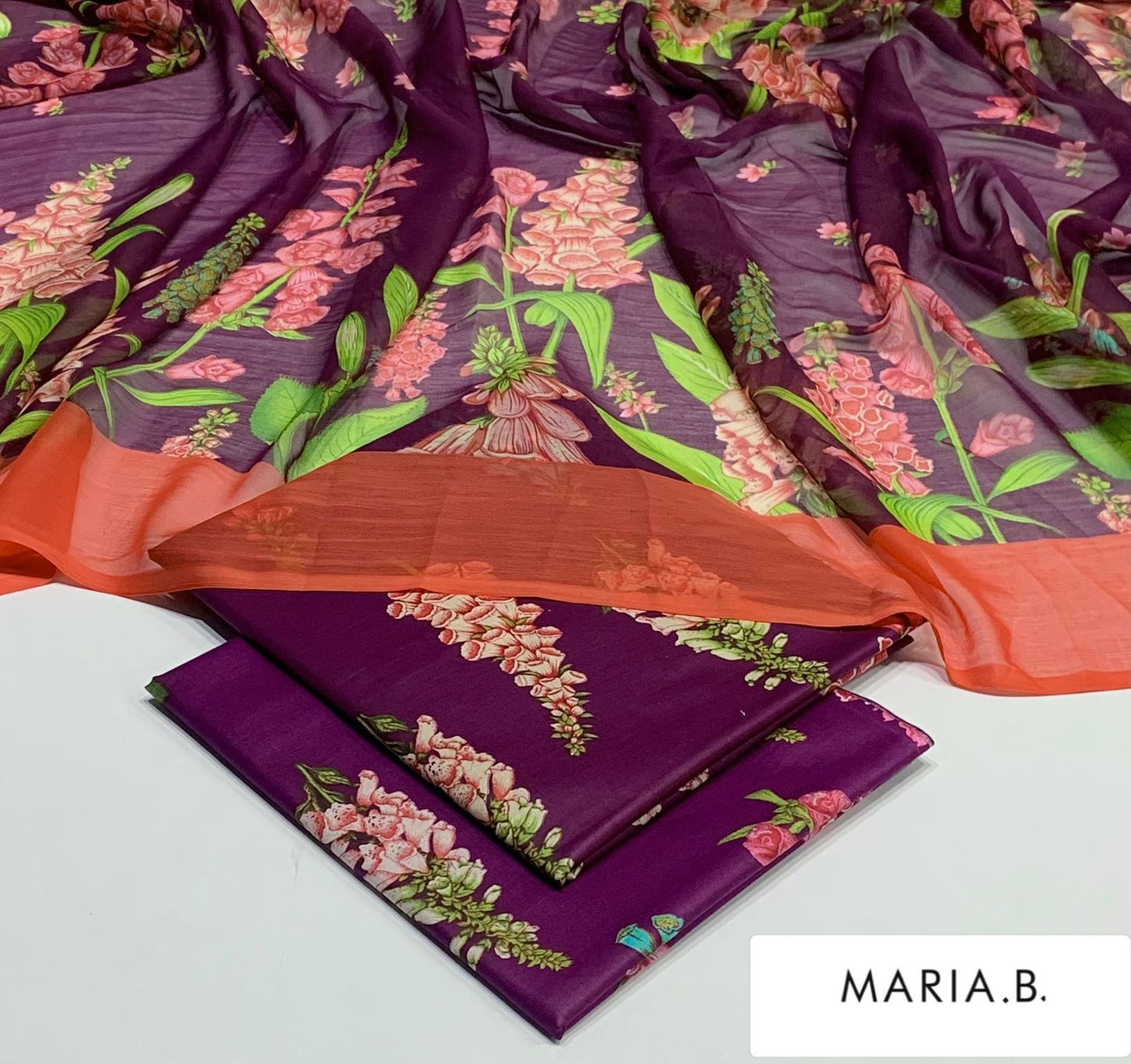 Printed Lawn 3pc Unstitched Digital Chiffon Dupatta Summer 2026 - Design 7 | Nuqta Fashion
