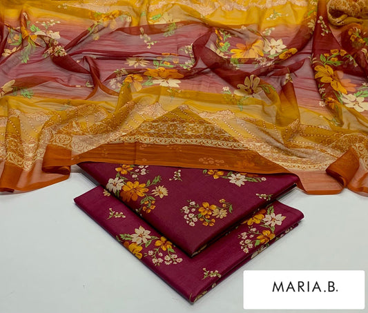 Chiffon Dupatta Printed Lawn 3pc 2026 | Nuqta Fashion