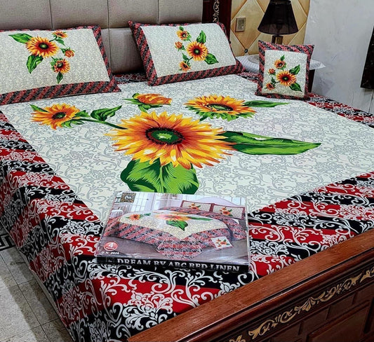 Premium Crystal Cotton Panel Print Bedsheet Set – 4 Pieces