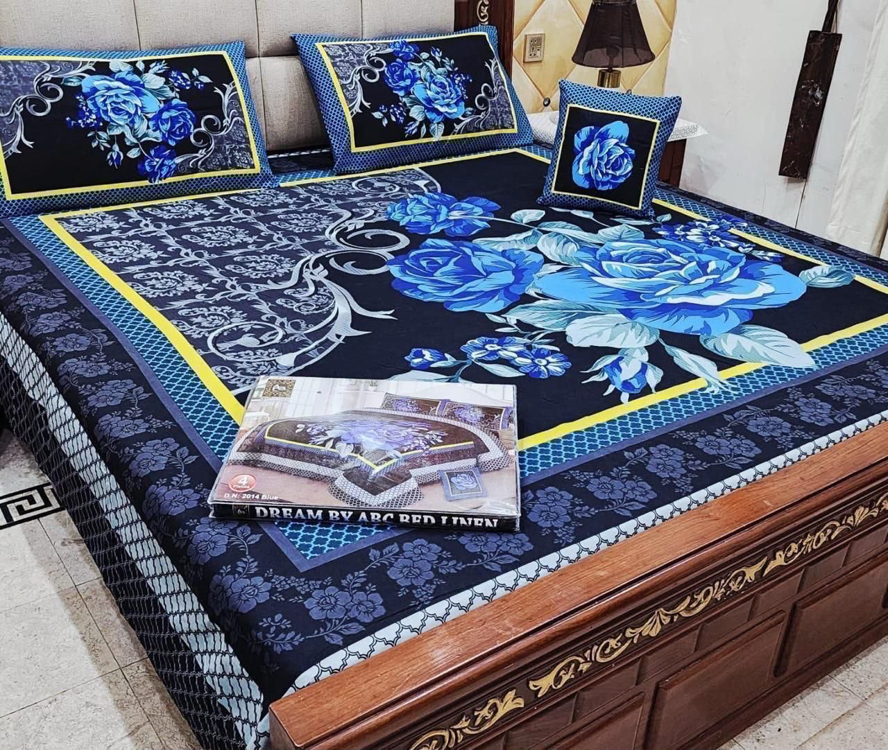 Premium Crystal Cotton Panel Print Bedsheet Set – 4 Pieces