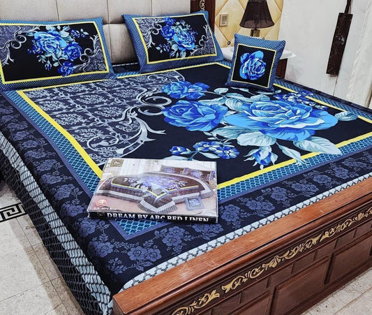 Premium Crystal Cotton Panel Print Bedsheet Set – 4 Pieces