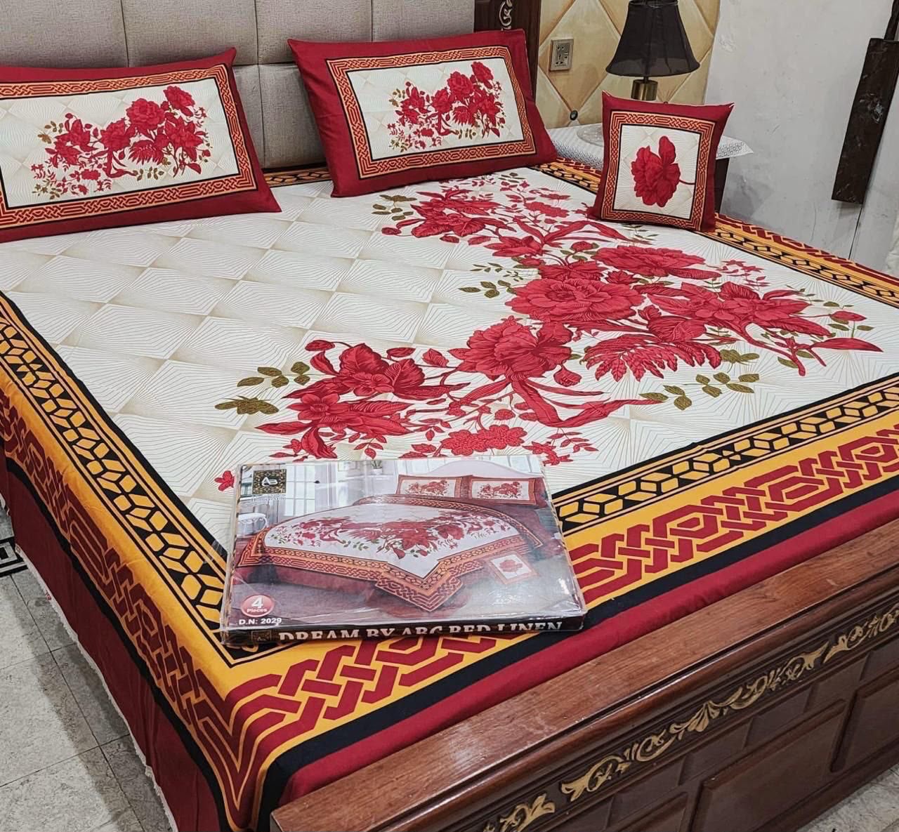 Premium Crystal Cotton Panel Print Bedsheet Set – 4 Piece