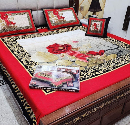 Premium Crystal Cotton Panel Print Bedsheet Set – 4 Pieces