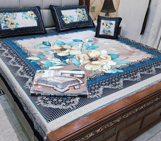Premium Crystal Cotton Panel Print Bedsheet Set – 4 Pieces