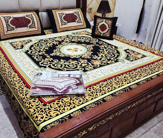 Premium Crystal Cotton Panel Print Bedsheet Set – 4 Pieces