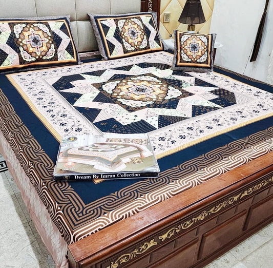 Premium Crystal Cotton Panel Print Bedsheet Set – 4 Pieces