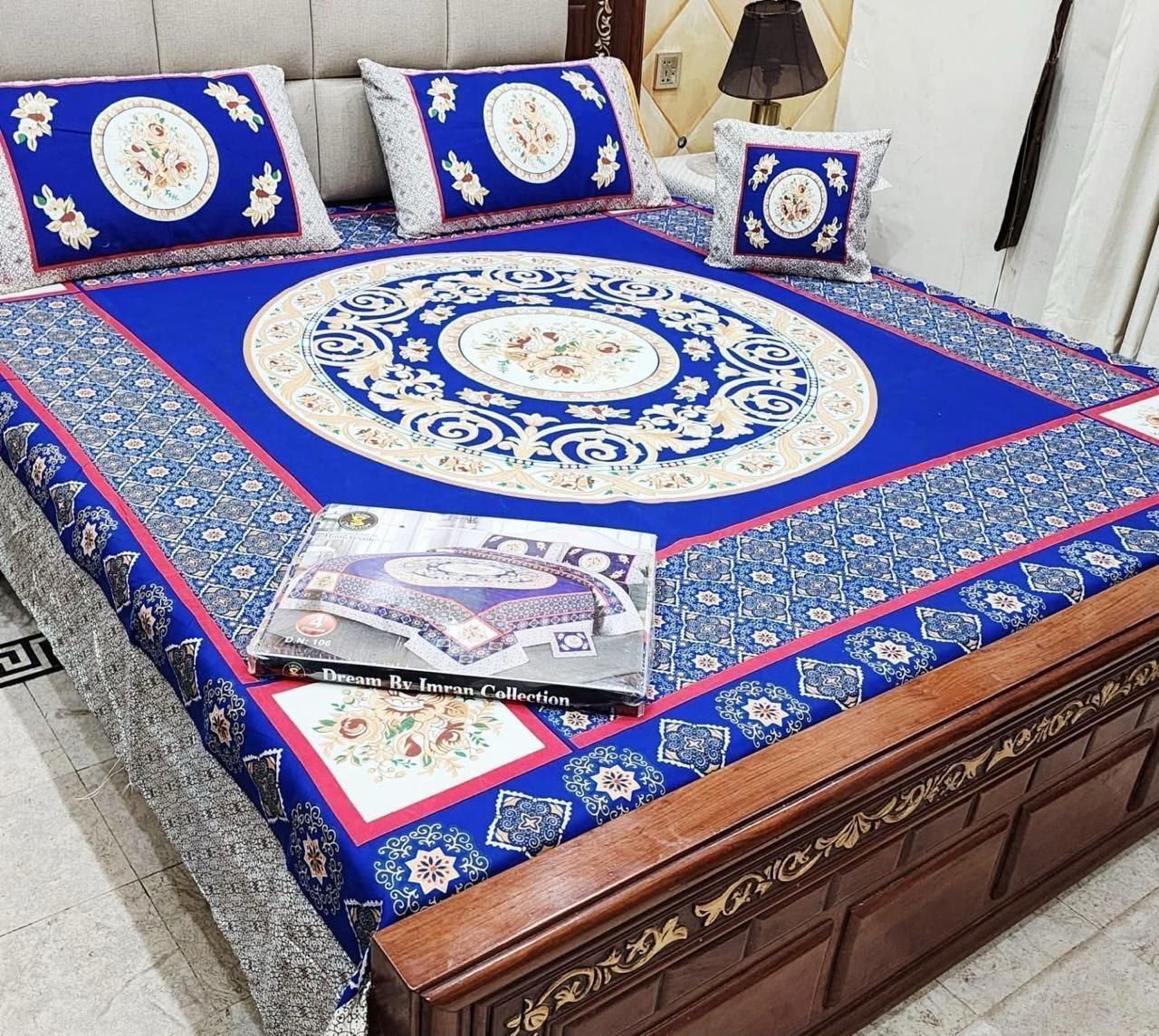 Premium Crystal Cotton Panel Print Bedsheet Set – 4 Pieces