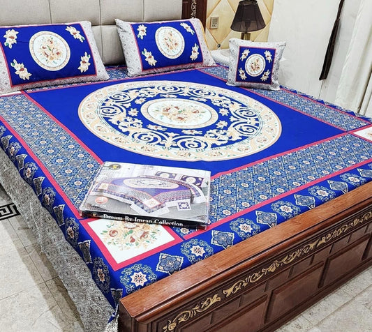 Premium Crystal Cotton Panel Print Bedsheet Set – 4 Pieces