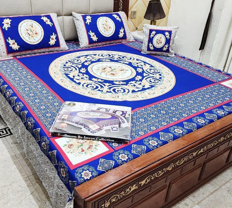 Premium Crystal Cotton Panel Print Bedsheet Set – 4 Pieces