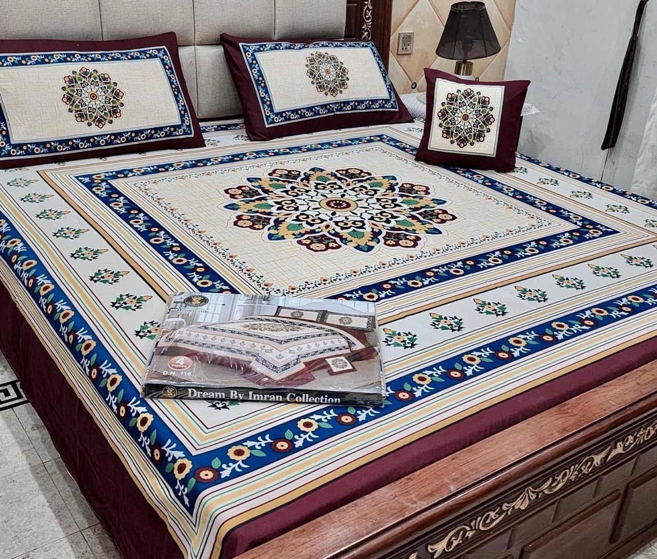 Premium Crystal Cotton Panel Print Bedsheet Set – 4 Pieces