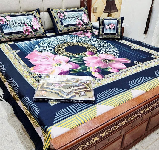 Premium Crystal Cotton Panel Print Bedsheet Set – 4 Pieces