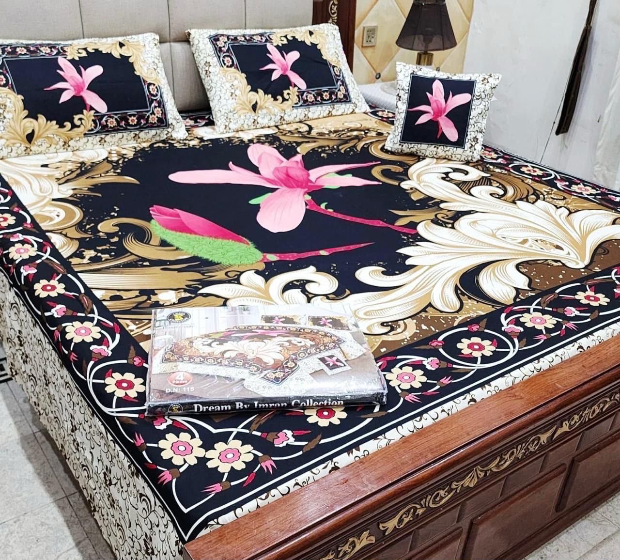 Premium Crystal Cotton Panel Print Bedsheet Set – 4 Pieces