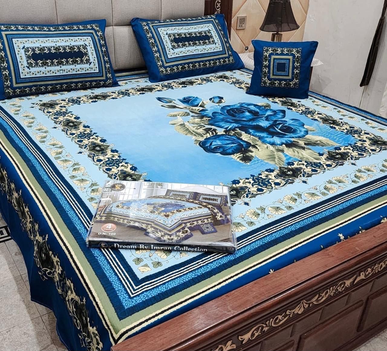 Premium Crystal Cotton Panel Print Bedsheet Set – 4 Pieces