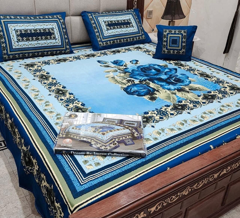 Premium Crystal Cotton Panel Print Bedsheet Set – 4 Pieces