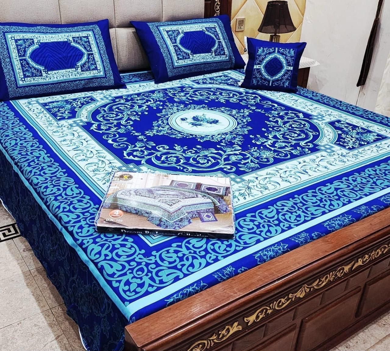 Premium Crystal Cotton Panel Print Bedsheet Set – 4 Pieces