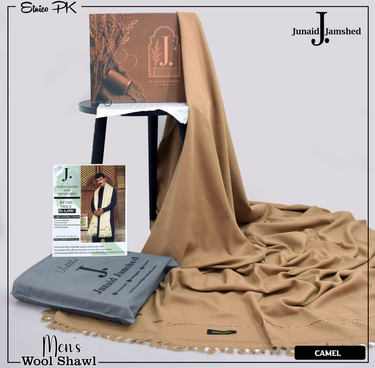 J. Men Premium Woolen Shawl D-008 (Camal)