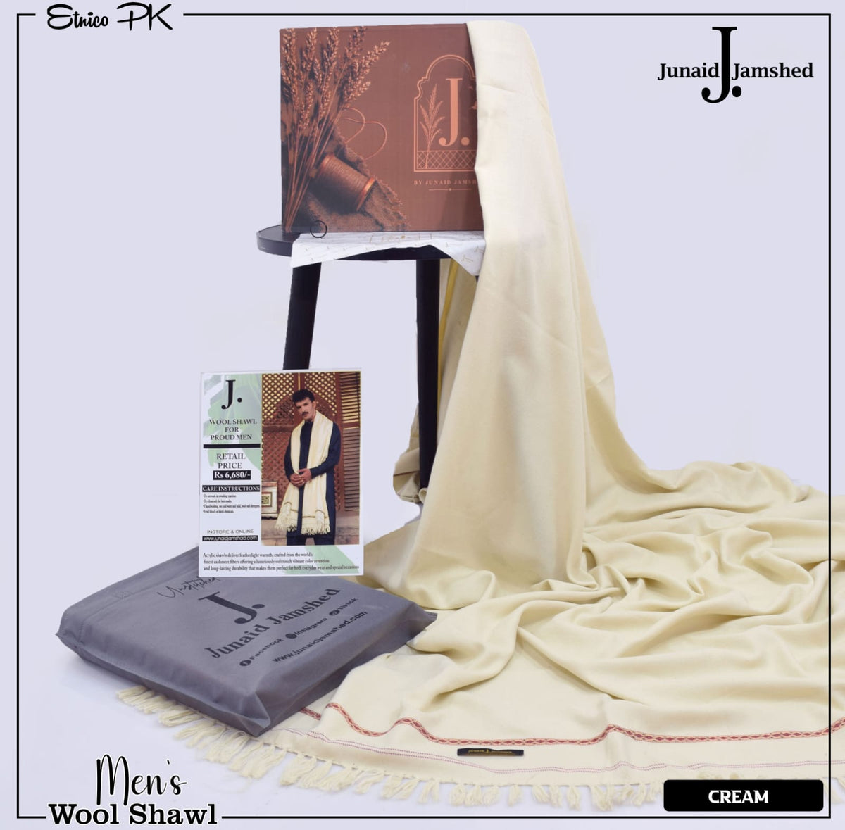 J. Men Premium Woolen Shawl D-007 (Cream)