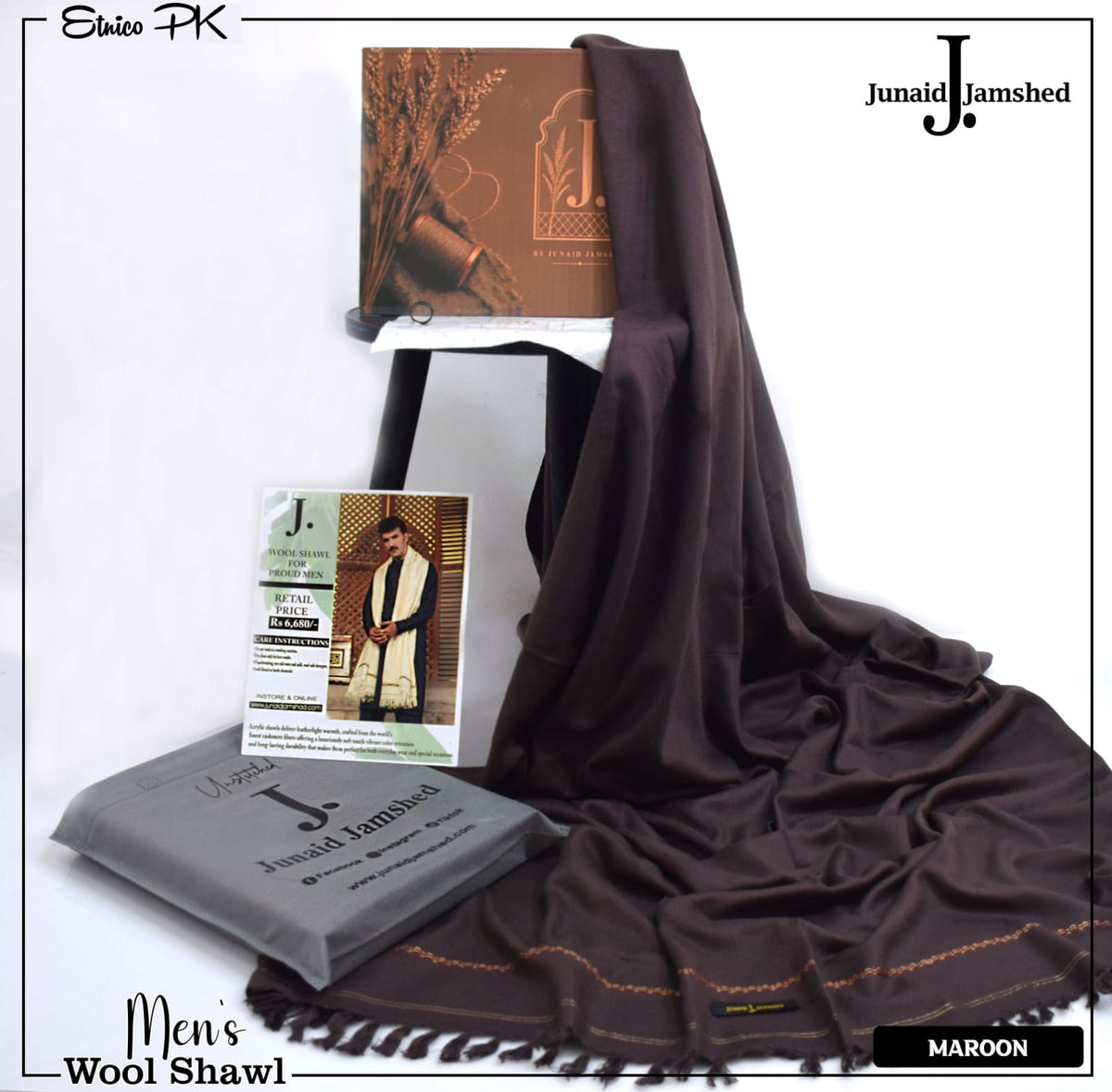 J. Men Premium Woolen Shawl D-008 (Marron)
