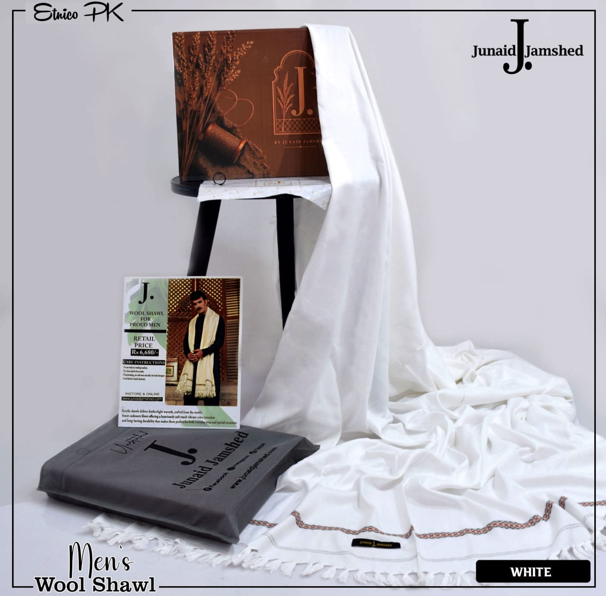 J. Men Premium Woolen Shawl D-004 (Pure White)