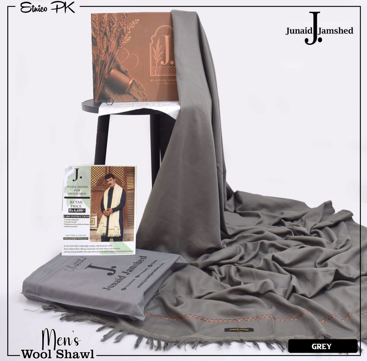 J. Men Premium Woolen Shawl D-003 (Silver Grey)