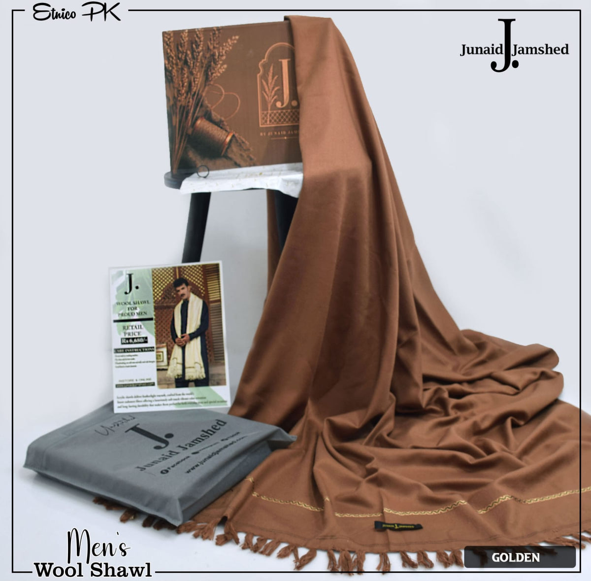 J. Men Premium Woolen Shawl D-008 (Golden)
