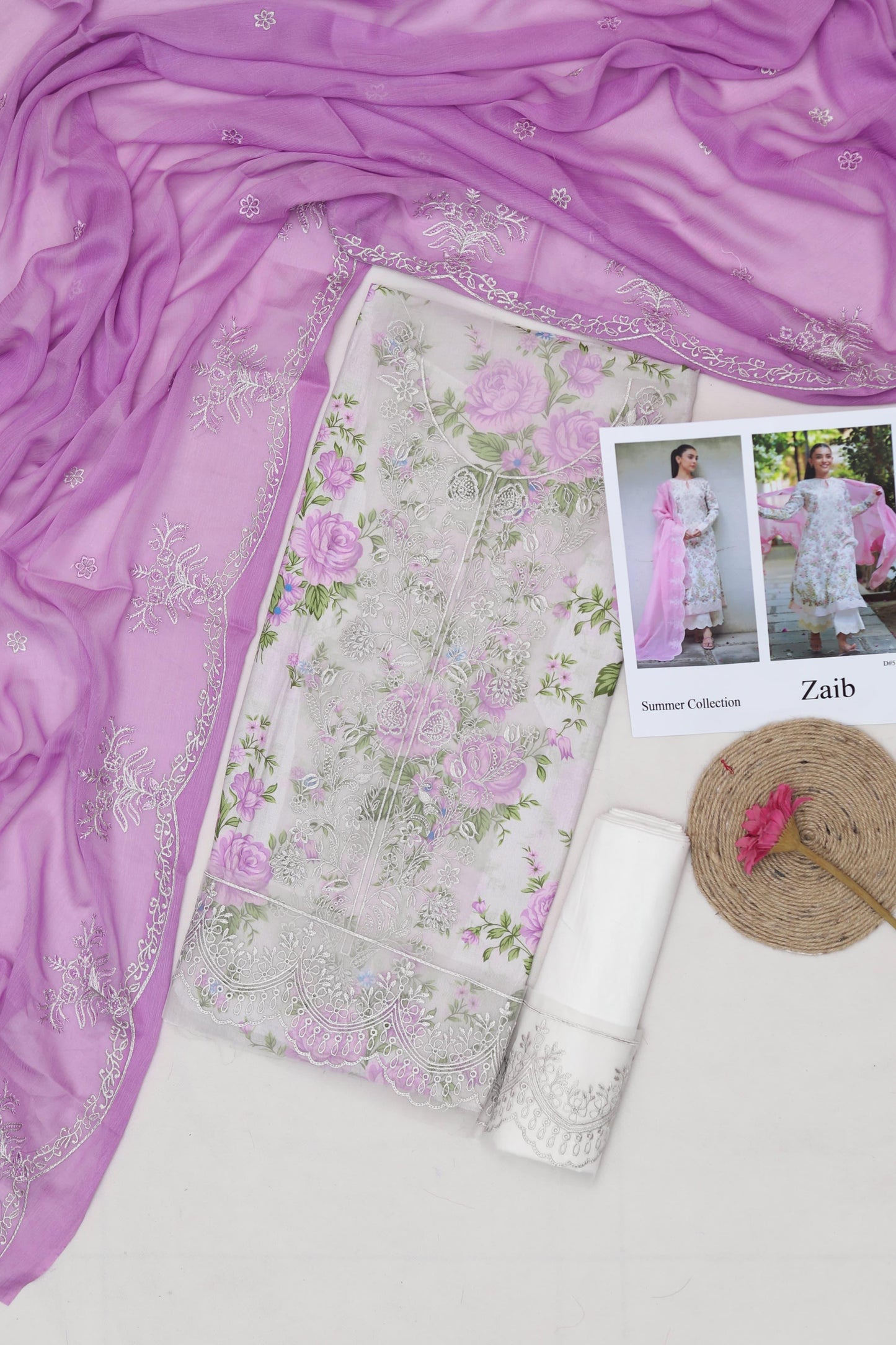 ZAIB Printed Lawn 3pc Unstitched Cotton Trouser 2026 | Nuqta Fashion