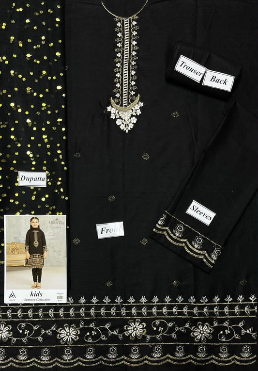 Maria.B Kids Lawn 3-Piece - Black Embroidered D#150